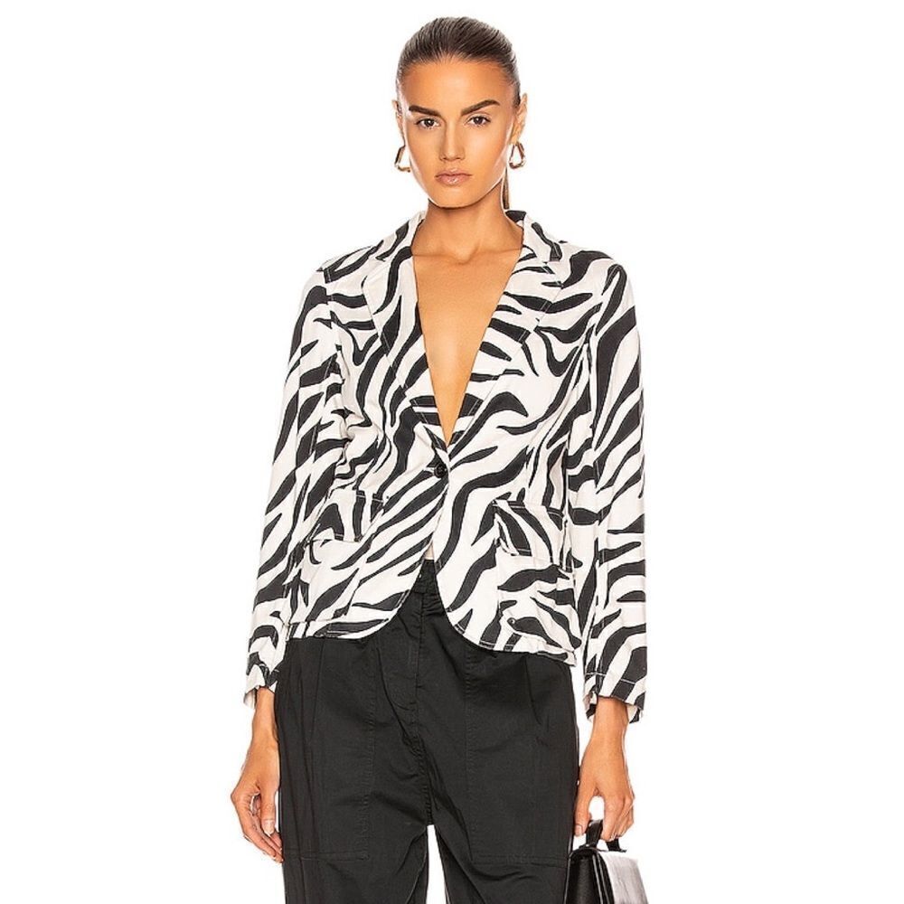 Nili Lotan Addison Zebra Print Blazer White Black Size US4